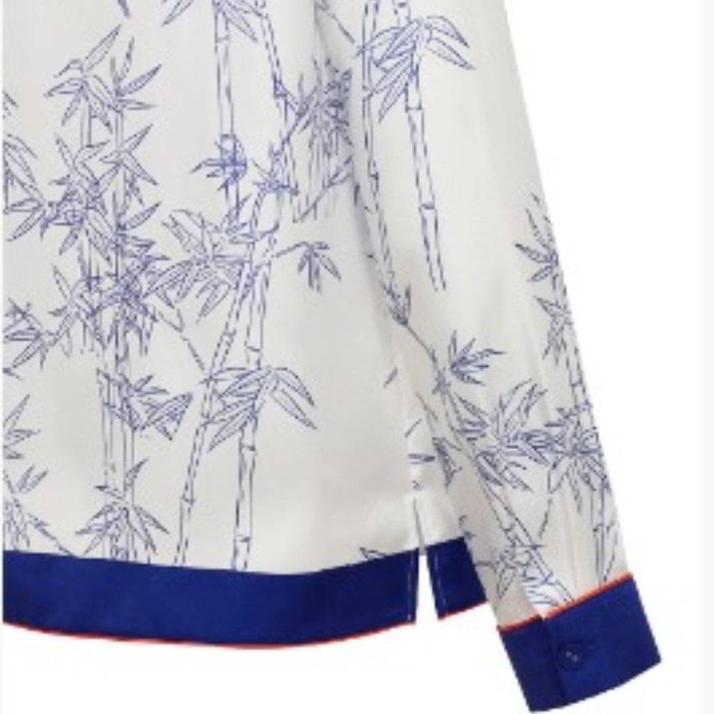 SHANGHAI TANG Loungewear Luxe Shirt with Porcelain Bamboo Print SIZE L - Picture 3 of 5